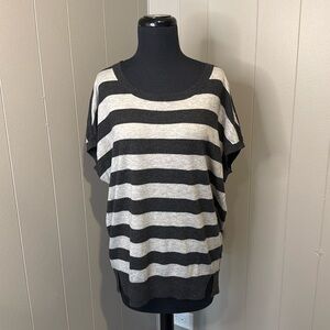Vince Women’s Medium Stripe Sleeveless Tunic Cashmere Sweater Black Gray